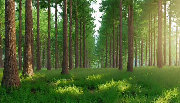 Foto pinos bosque naturaleza madera verde luz del sol fondos