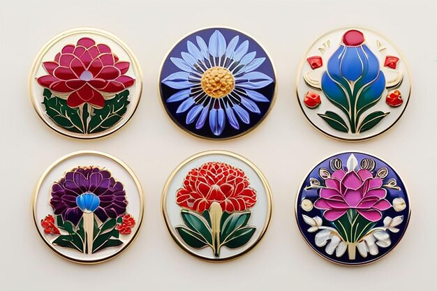 Pinos de esmalte intrincados Desenhos inspirados em flores