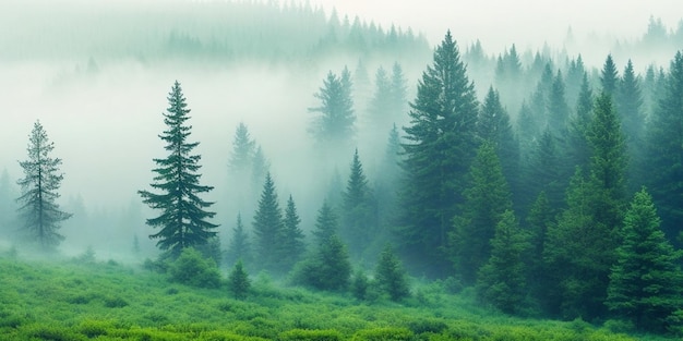 Pinos en la niebla