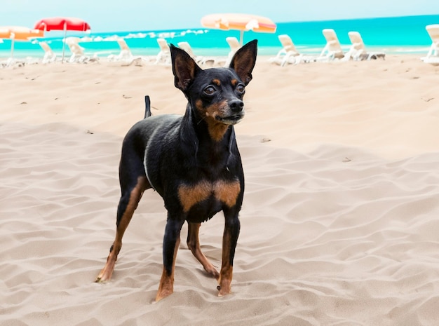 Pinscher em miniatura no verão