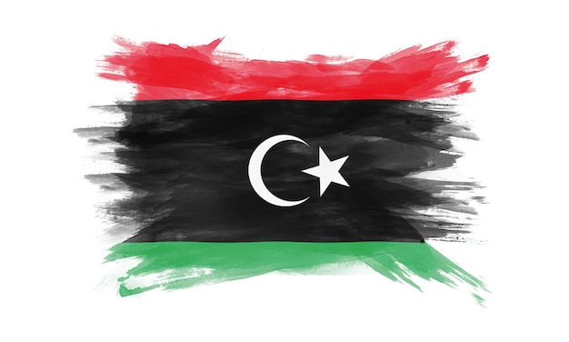 Pinselstrich der libyschen Flagge, Nationalflagge auf weißem Hintergrund