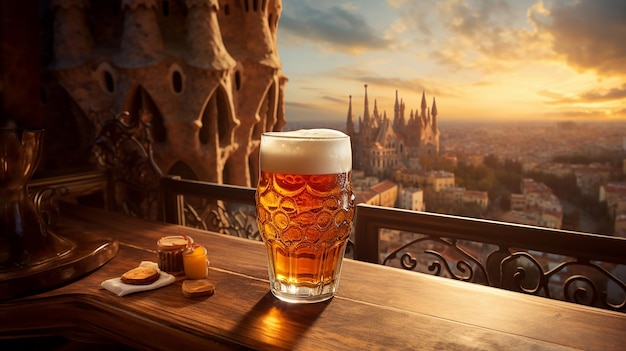 Foto pint de cerveja em um pátio na espanha