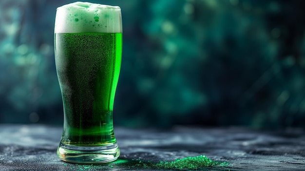 Pinta de cerveja verde no fundo escuro para a celebração da festa do pub no Dia de São Patrício