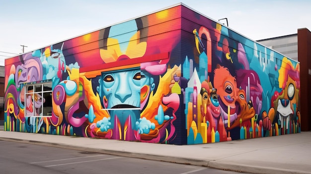Pintada mural colorida en un edificio en una calle de la ciudad