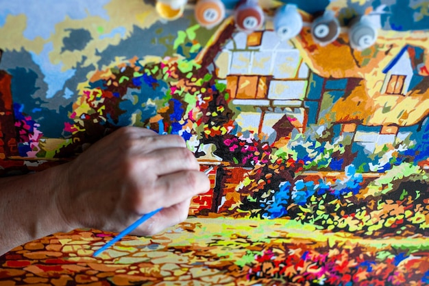 Pintando por números definido para pintar a imagem inclui uma tela de tintas de cores diferentes brushe