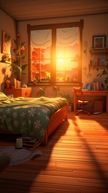 Foto pintar una escena de dormitorio con papel tapiz uhd
