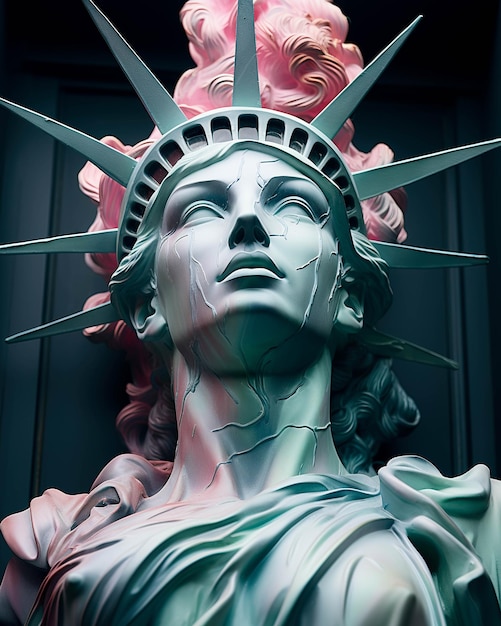 Foto pintar una estatua de la libertad con pintura colorida en el estilo de la iluminación volumétrica hiper detallada