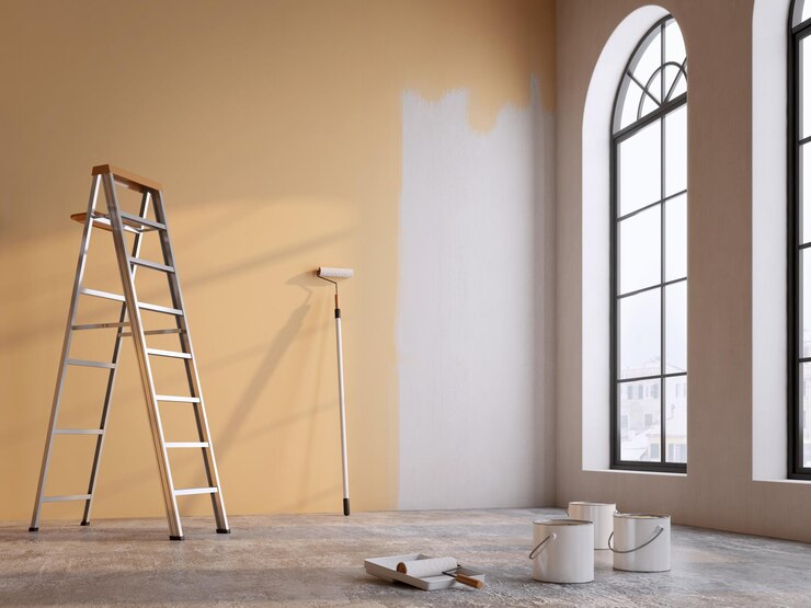 Pintar la pared de la habitación vacía en color marrón Concepto para la renovación del hogar