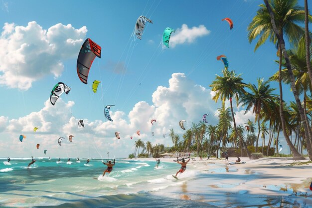 Pintar um quadro vívido de kitesurfistas executando int generative ai