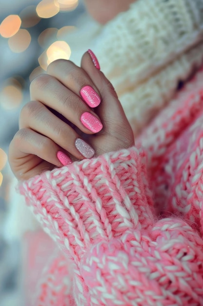 Foto pinte as unhas com um lindo tom de rosa para uma aparência cuidadosa