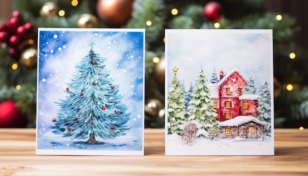 Pinte cartões de Natal em aquarela personalizados com desenhos festivos como flocos de neve, ornamentos ou paisagens de férias