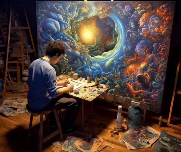 Un pintor creando una obra de arte