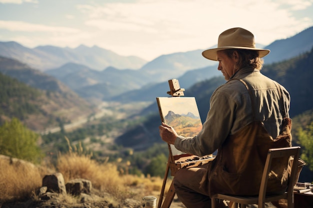 pintor dibujando escena de la naturaleza