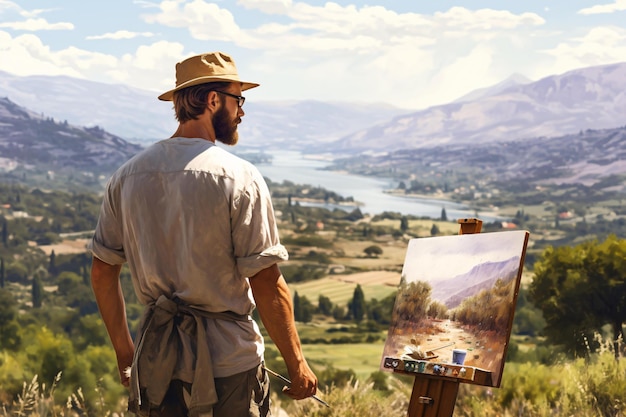 pintor dibujando escena de la naturaleza