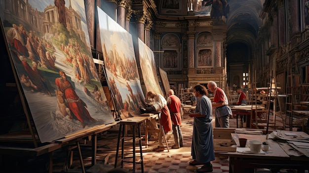 Foto pintores renascentistas criando afrescos em uma catedral