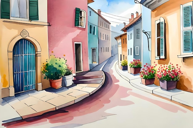Pintoresca calle de la vieja ciudad en verano