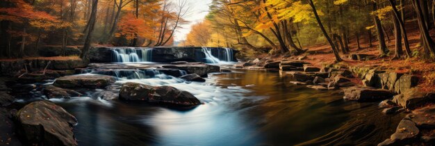 Pintoresca cascada rodeada de colores de otoño