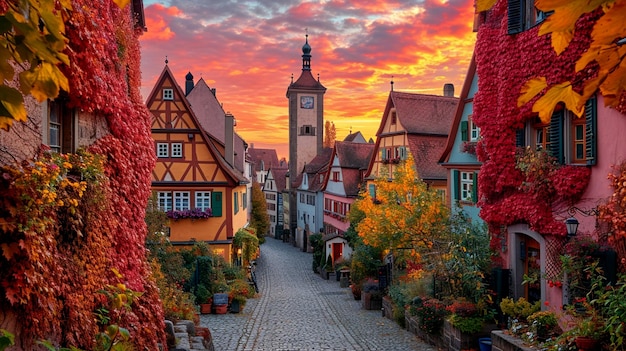 Foto pintoresca e histórica ciudad de rothenburg ob der tauber en alemania