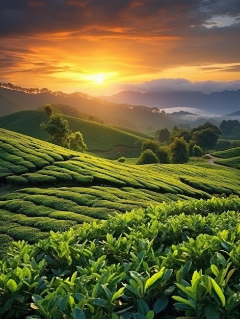 Una pintoresca plantación de té en Indonesia