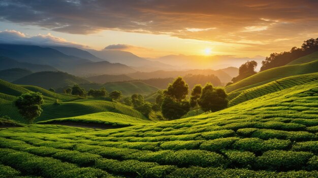 Una pintoresca plantación de té en Indonesia