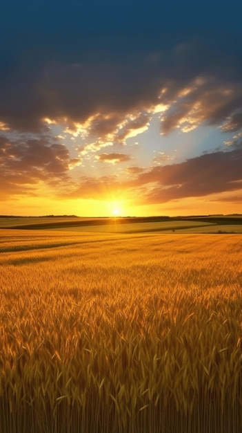 una pintoresca puesta de sol sobre un vasto campo