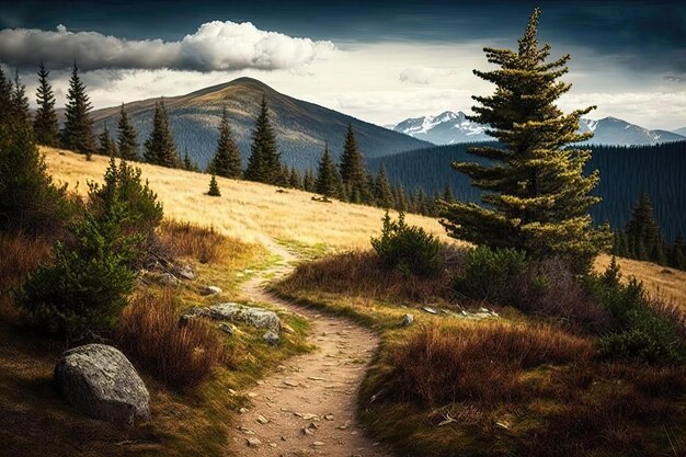 Una pintoresca ruta de senderismo con impresionantes vistas de la naturaleza Aventura actividad al aire libre fitness aire fresco actividad física tranquilidad relajación escapar de la ciudad belleza natural IA generativa