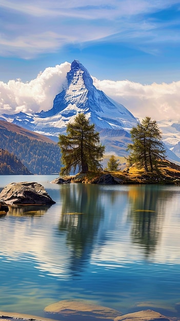 Foto una pintoresca vista de la torre de la montaña matterhorn