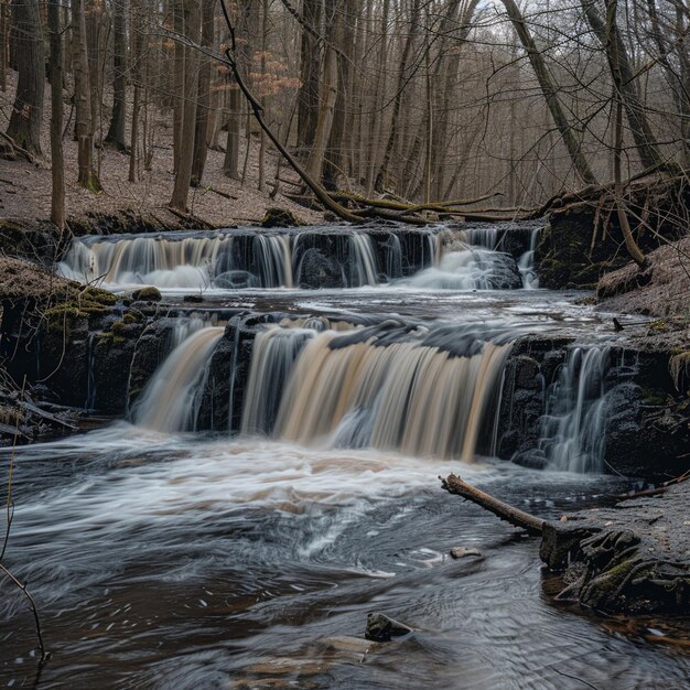 Las pintorescas cascadas de primavera en el paisaje forestal