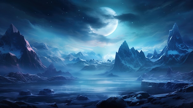 las pintorescas montañas iluminadas por la luna