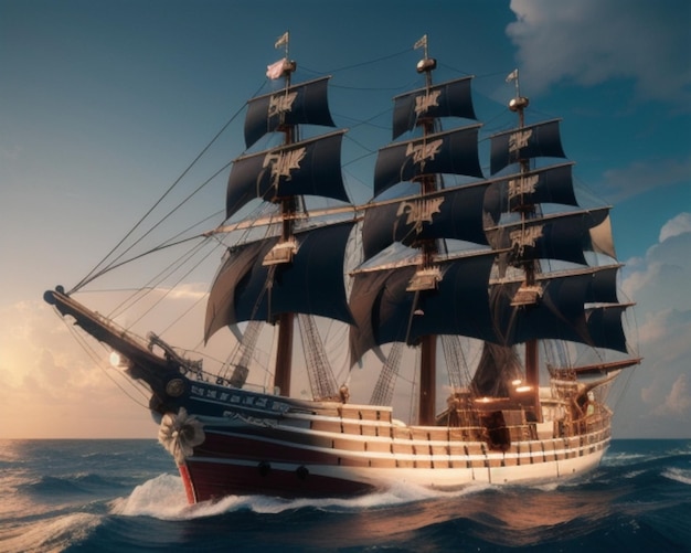 El pintoresco barco pirata en los hermosos mares