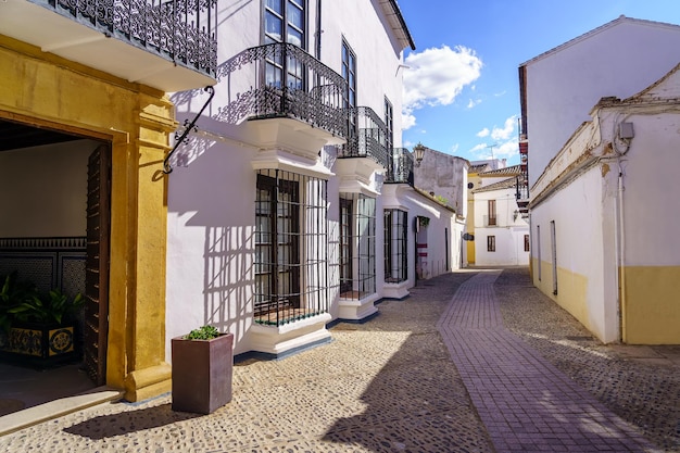 Pintoresco callejón estrecho con casas blancas y ventanas enrejadas en Ronda Andalucia