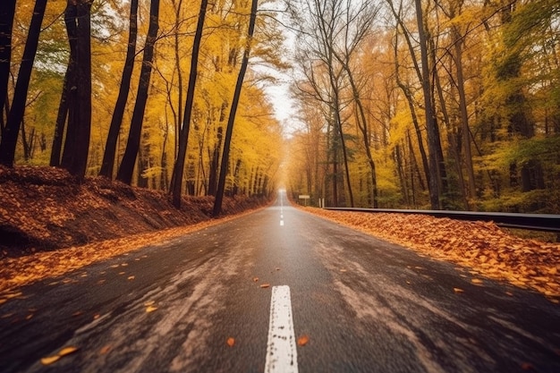 Un pintoresco camino de otoño con árboles coloridos creado con tecnología de IA generativa