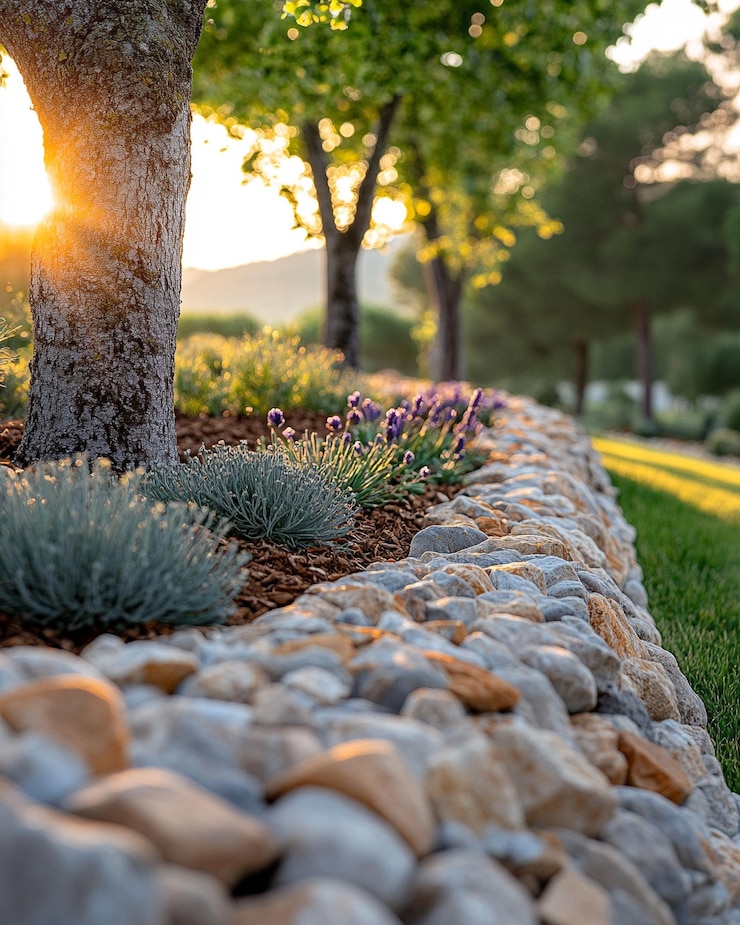 Un pintoresco jardín con un sinuoso sendero de piedra