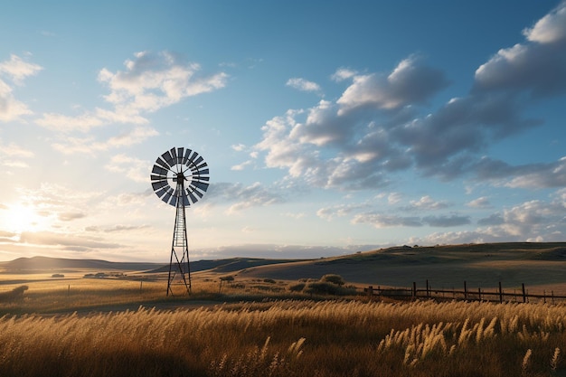 Pintoresco moinho de vento em uma paisagem rural