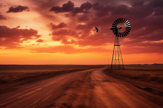 Foto pintoresco moinho de vento em uma paisagem rural