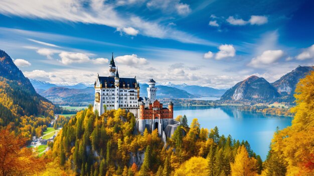 Foto pintoresco paisaje con el castillo de neuschwanstein