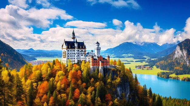 Foto pintoresco paisaje con el castillo de neuschwanstein