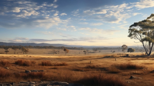 Pintoresco paisaje invernal en la Australia rural cerca de un pequeño pueblo