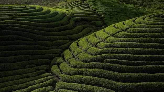 Pintoresco paisaje de plantaciones de té verde