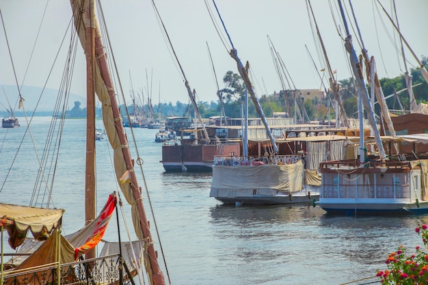 El pintoresco paisaje del río Nilo, cerca de la ciudad de Luxor, Egipto