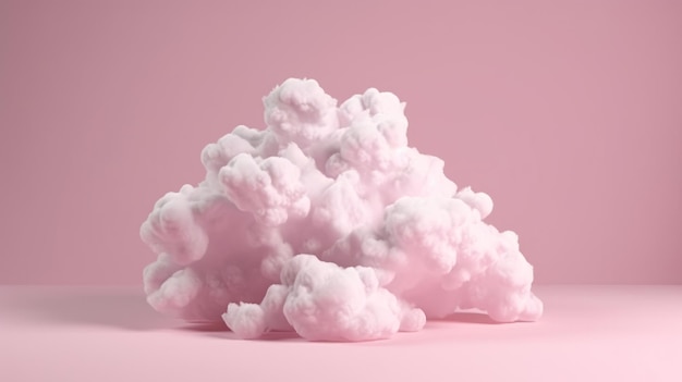 Un pintoresco paisaje rosa con nubes blancas esponjosas flotando sobre el ai generativo