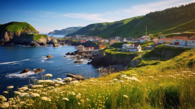 El pintoresco pueblo costero y los promontorios rocosos a la luz del sol