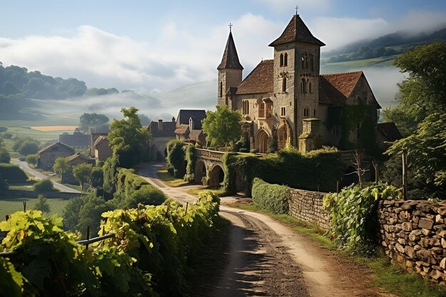 Foto un pintoresco pueblo enclavado en las onduladas colinas de borgoña