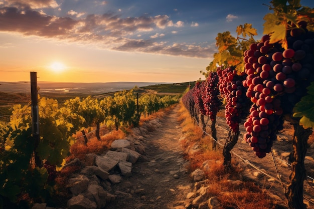 Pintoresco viñedo con uvas IA generativa