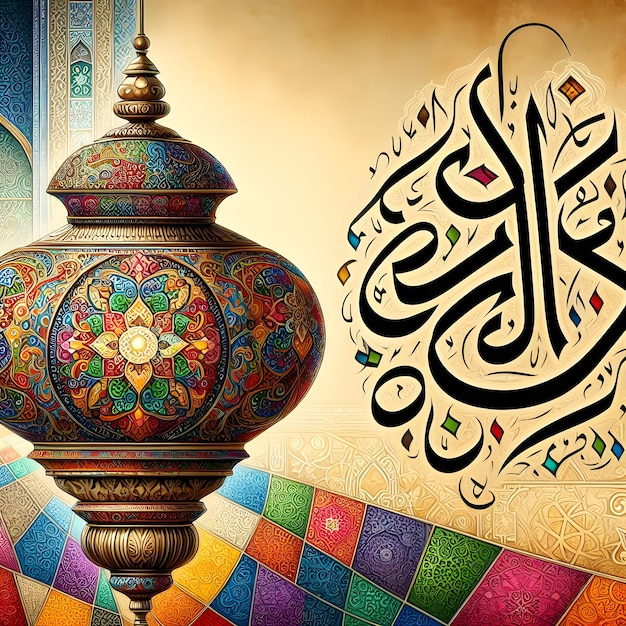 Pintura 3D de linterna islámica Lámparas de Eid con la palabra papel tapiz de Ramadán