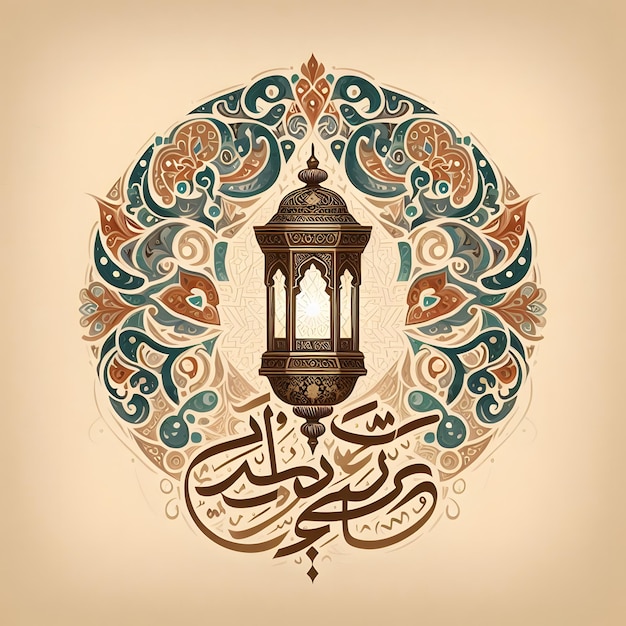 Foto pintura 3d de linterna islámica lámparas de eid con la palabra papel tapiz de ramadán