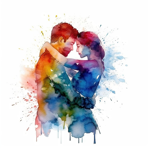 Pintura a aquarela de amantes em seus 20 anos