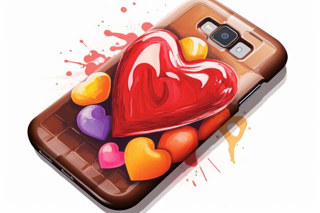 Pintura a aquarela de caixa de chocolate em forma de coração para telefone celular