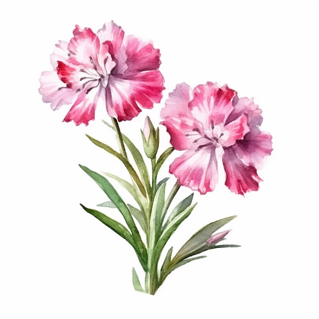 Pintura a aquarela de Dianthus caryophyllus