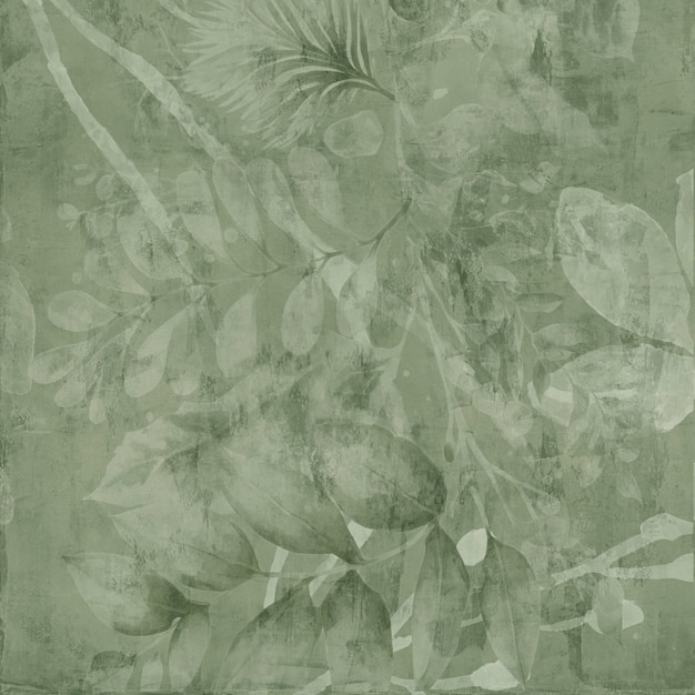 Pintura a aquarela de folhas e flores com fundo de padrão sem costura